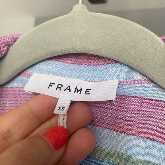 FRAME 100% Linen Striped Crop Shirt  Madras Button Up Blouse Size Xs - Picture 7 of 7